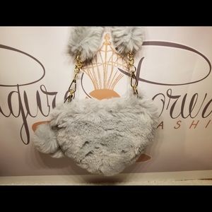 Womens faux fur heart purse